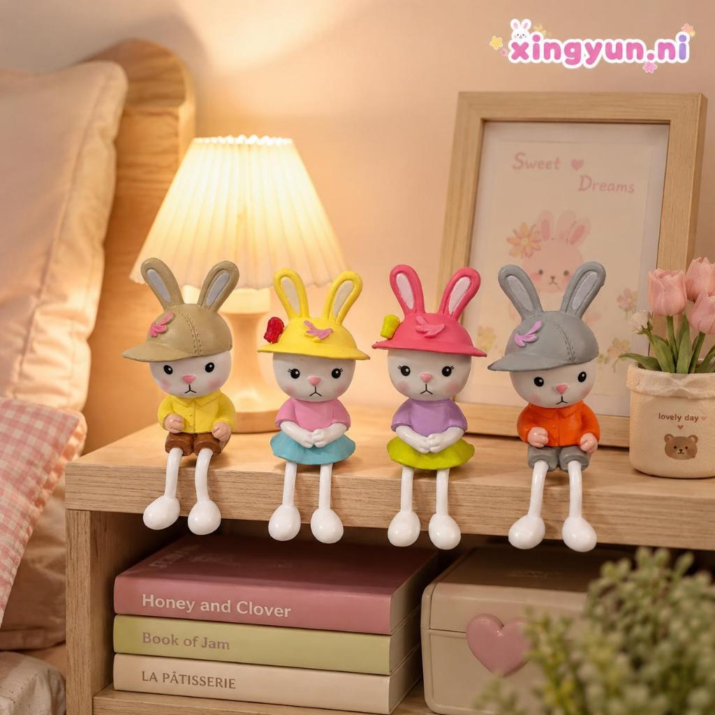 โมเดลแก๊งกระต่ายห้อยขา สีสันน่ารัก ของตกแต่งสะสม วางโชว์ ของขวัญ วางตกตแต่ง ติดตกแต่ง มีกาวติดให้ โมเดลฟิกเกอร์