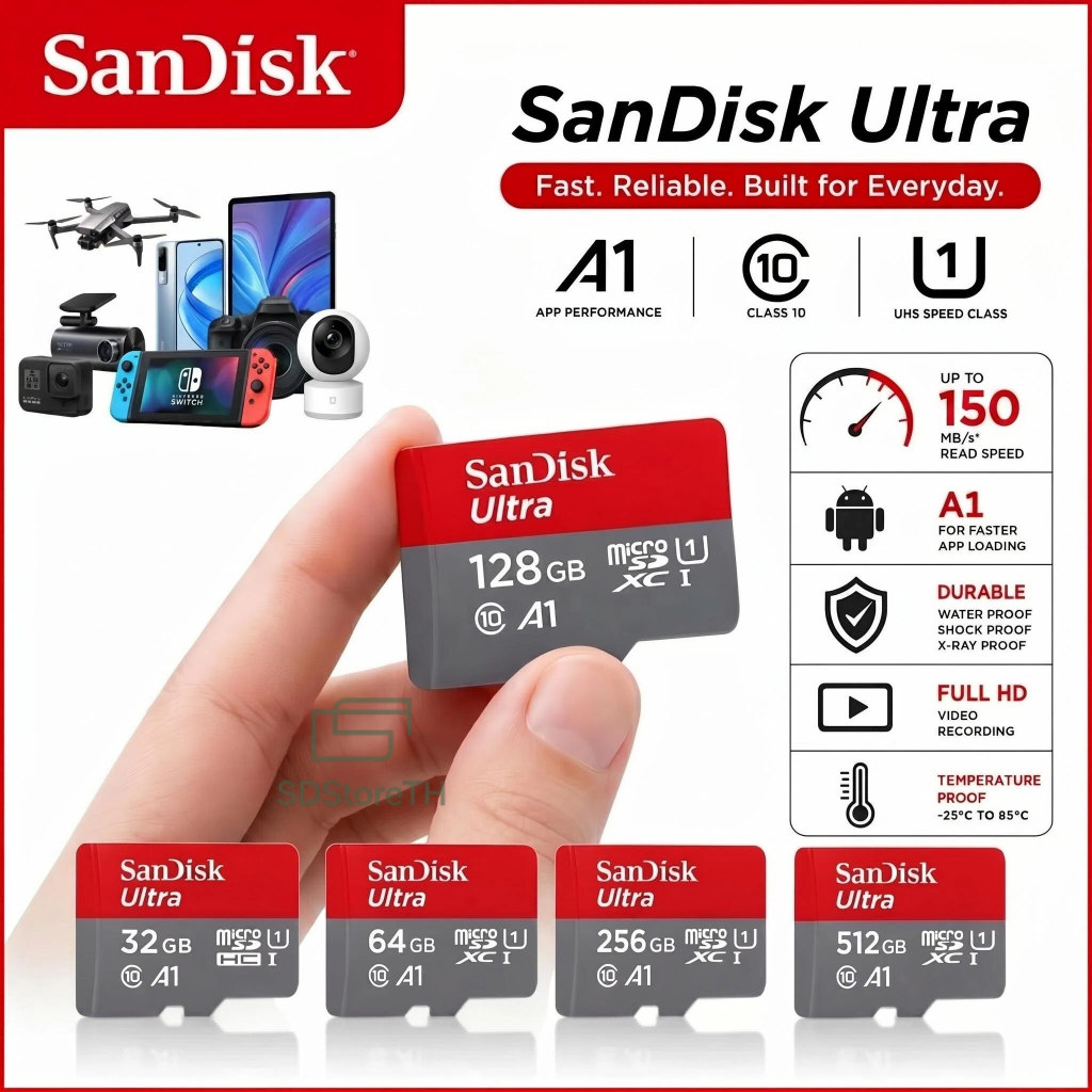 Sandisk Ultra Micro SD Card 128/256/512GB SDXC Class10 A1 Speed 140mb/s,150mb/s (SDSQUAB) mobile tab