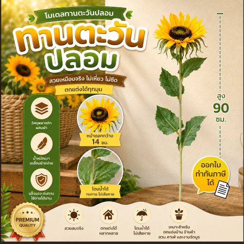 NN4พร้อมส่ง ดอกทานตะวันประดิษฐ์ สูง90 ซม. หน้าดอก 14 ซม.