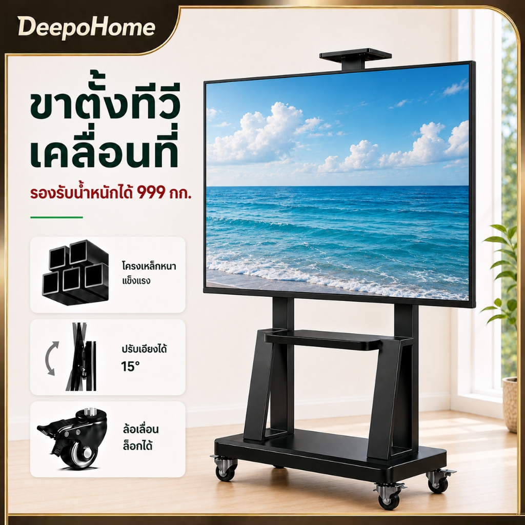 ขาแขวนทีวีตั้งพื้น 32-85 นิ้ว รับน้ำหนักได้ 150kg มีล้อเลื่อน ย้ายได้ง่าย