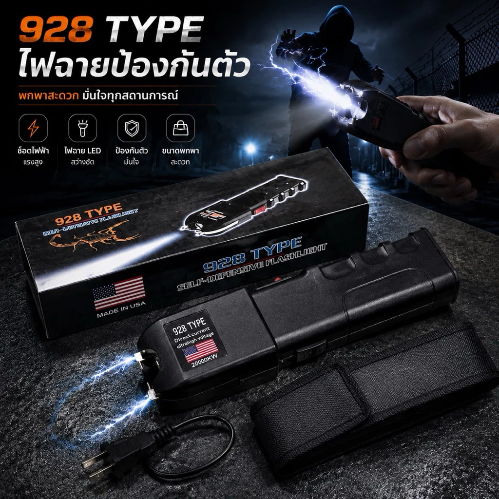 ไฟฉายส่องสว่างและป้องกันภัยรุ่น928Typeมีไว้ติดตัวก็อุ่นใจ(แบบถือ)ใช้ง่าย
