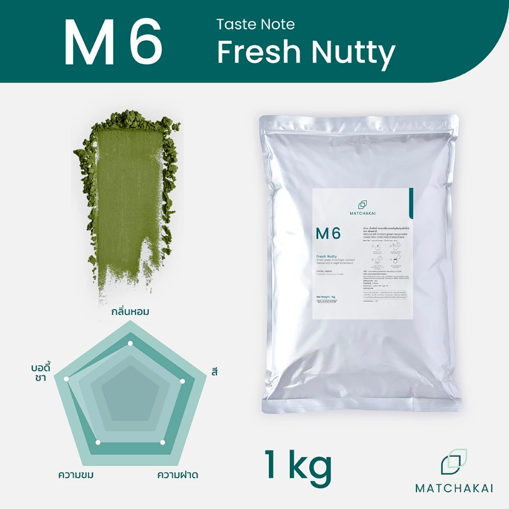 MatchaKai | ผงชาเขียวมัทฉะ | Matcha รุ่น M6 ขนาด 1 kg | Yame ,Fresh Green, Nutty