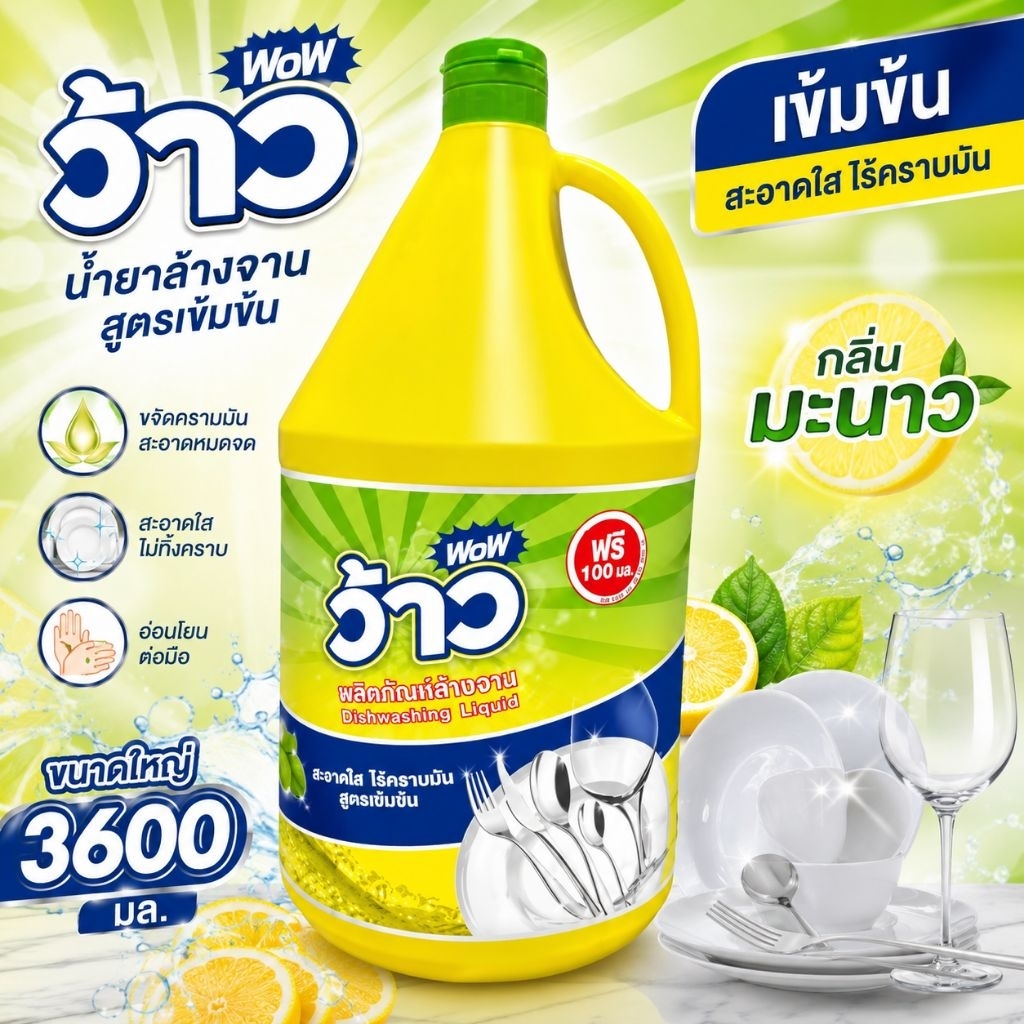 น้ำยาล้างจาน ว้าว (Wow) 3600 มล.