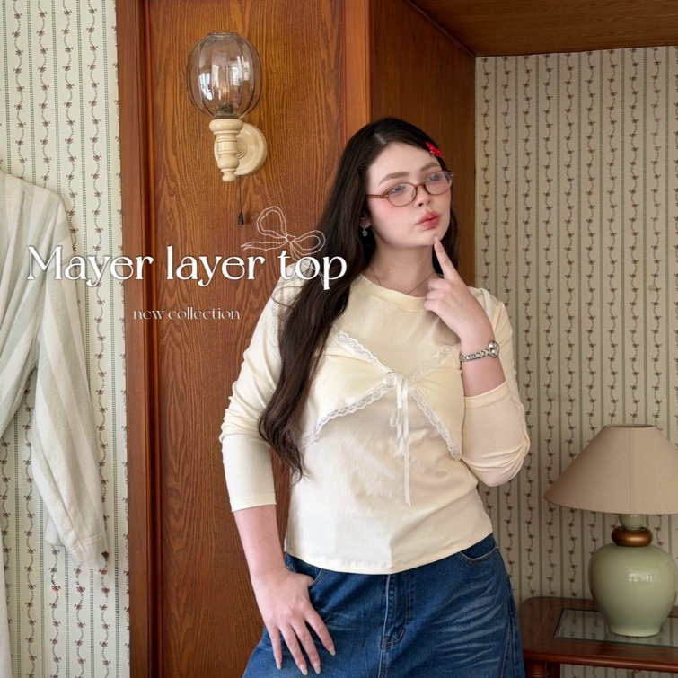 Mayer layer top : เสื้อแขนยาวดีเทลเย็บเป็นทรงเลเยอร์สายเดี่ยว อกใหญ่สำหรับสาวอวบ