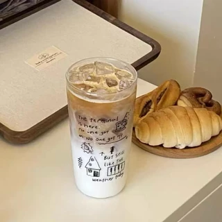 แก้วน้ำ สกรีนลาย แก้วใสทรงสูง สำหรับใส่เครื่องดื่ม ชา กาแฟ ลายมินิมอล เครื่องครัว แก้วอเนกประสงค์ ดีไซน์น่ารัก โฮมคาเฟ่