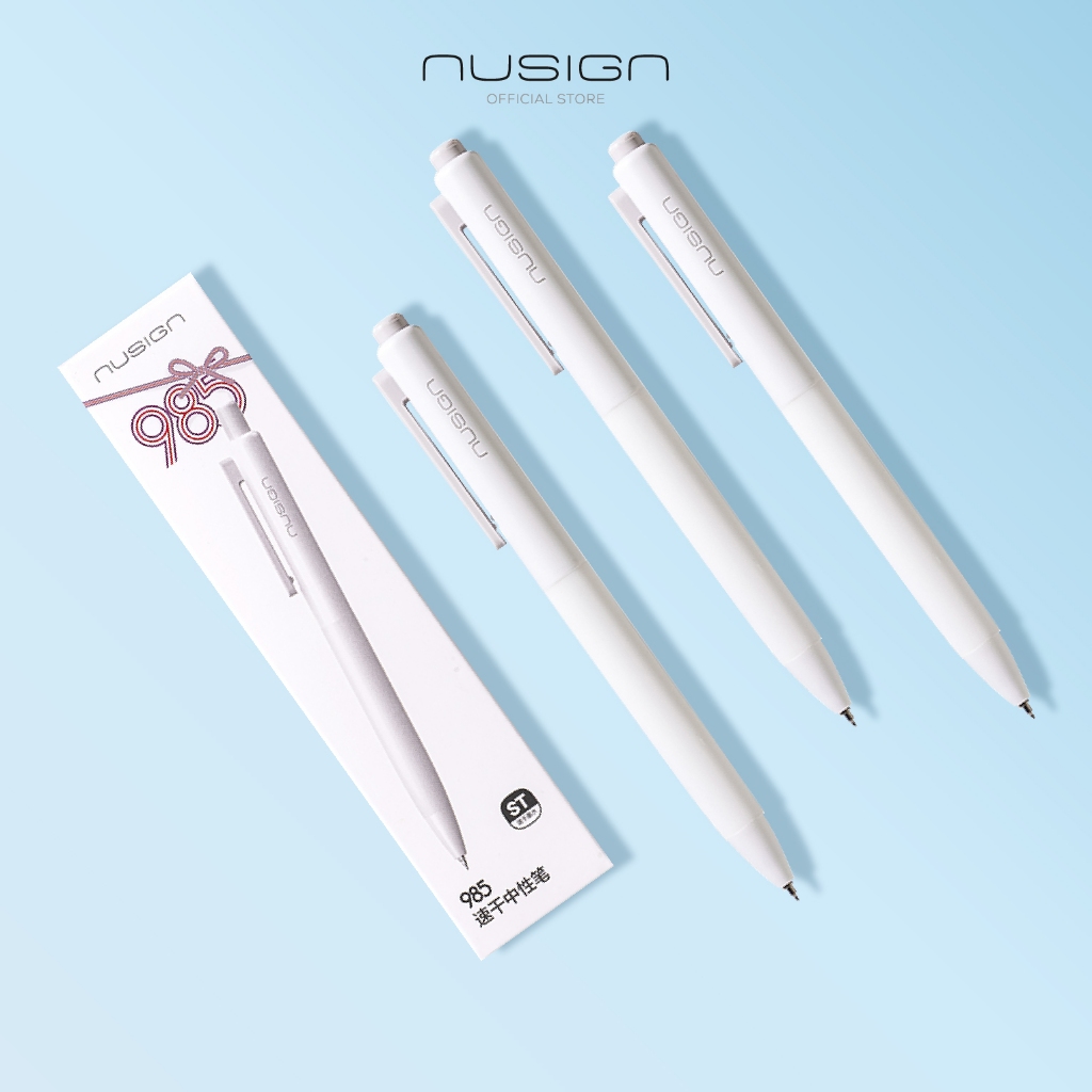 (Nusign) ปากกาเจลด้ามสีขาว รุ่น NS985-4 หัวST ขนาด0.5 mm หมึกสีดำ (จำหน่าย 3 ด้าม/1กล่อง)