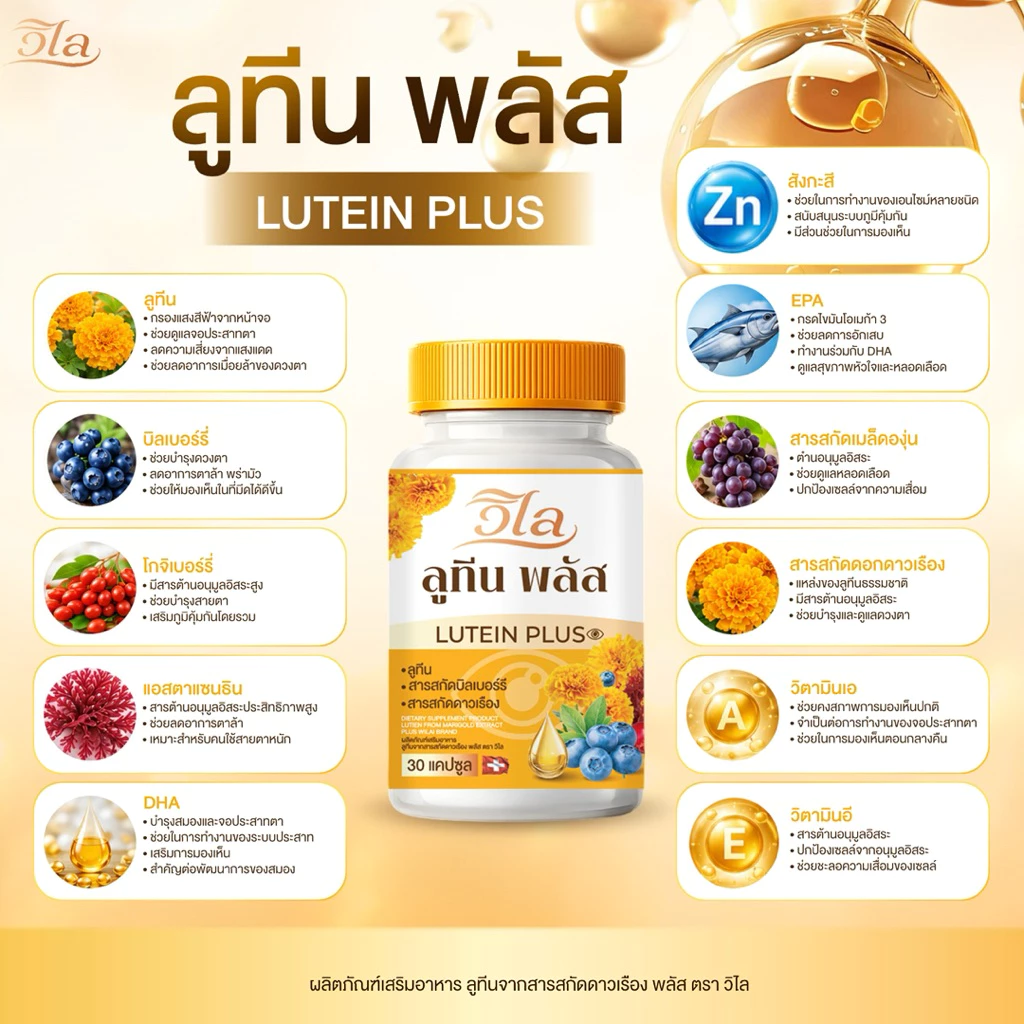 {🧸ส่งทันที : ลดในไลฟ์} 1 แถม 2 วิไล ลูทีนพลัส WILAI LUTEIN PLUS วิตามินบำรุงสายตา ตามัว ตาต้อ ต้อกระจก1 กระปุก 30 แคปซูล thumbnail 7