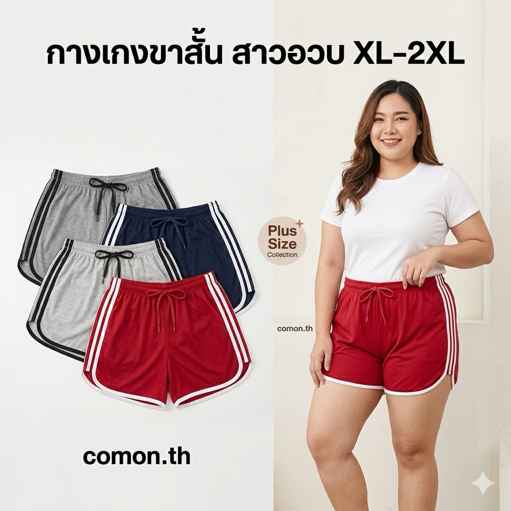 กางเกงขาสั้น ไซส์ใหญ่ 3แถบ ทรงสปอร์ต XL-2XL