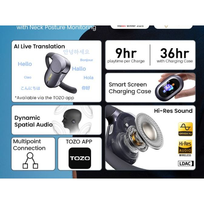 ประกันศูนย์ไทย TOZO Open X2 Pro หูฟังบลูทูธ หูฟังไร้สาย รูปที่ 2