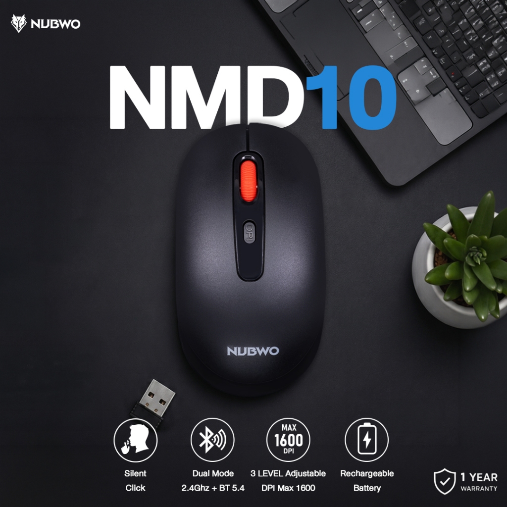 NUBWO เมาส์ไร้สาย รุ่น NMD10 Dual Mode Wireless Bluetooth ใช้งานลื่นไหล ปรับ DPI ได้ 3 ระดับ น้ำหนักเบา พกพาสะดวก