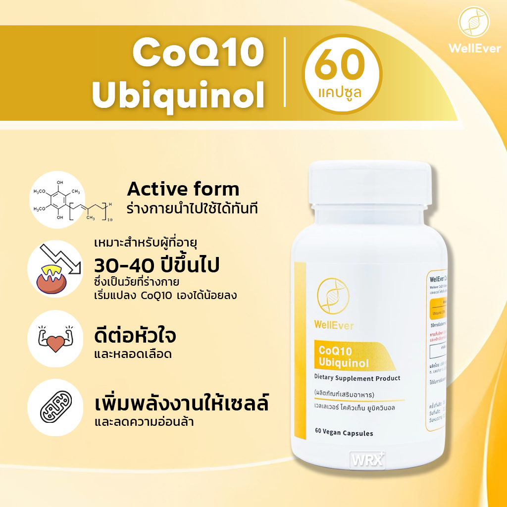 CoQ10 Ubiquinol (60 แคปซูล) WellEver โคคิวเทน ยูบิควินอล 100 mg