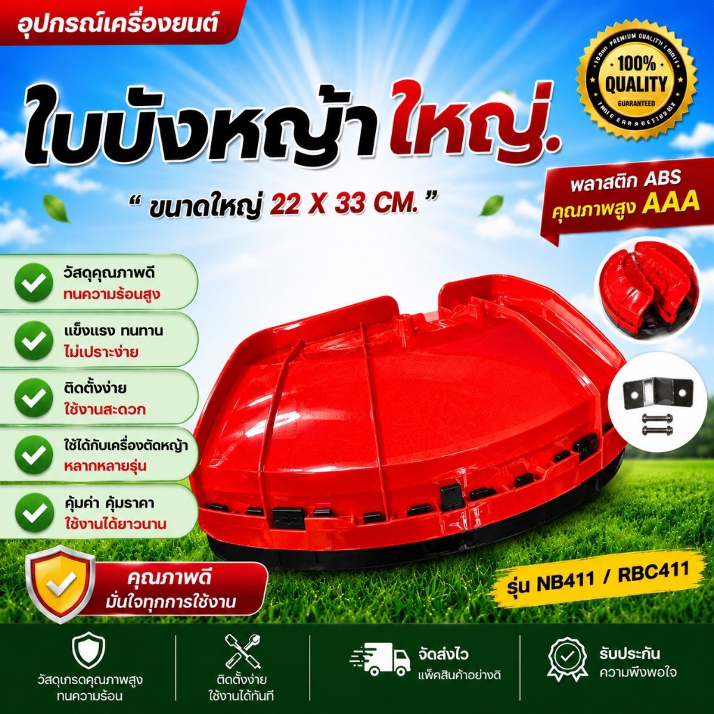 ใบบังหญ้าใหญ่พิเศษ พลาสติก เกรด AAA กันหินกระเด็น บังหญ้าตัดหญ้า