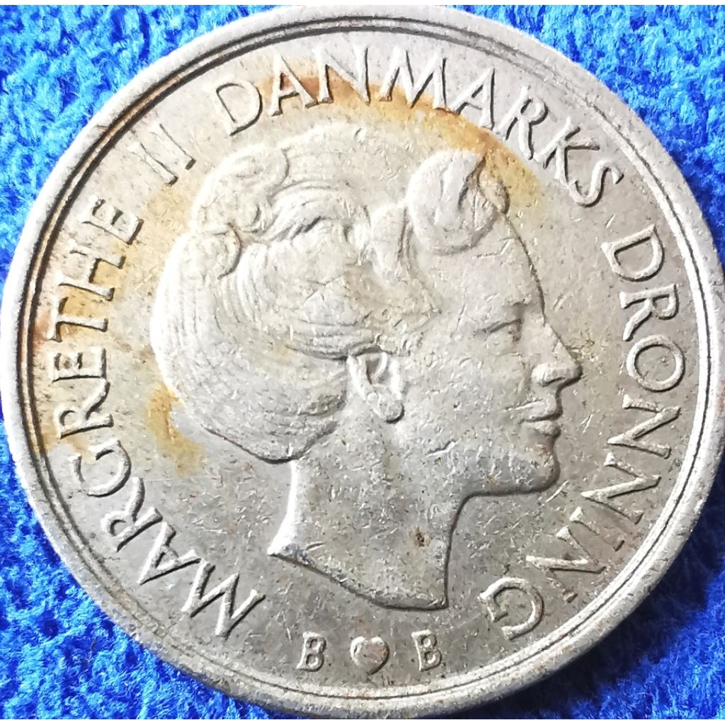 เหรียญ​เดนมาร์ก​ Denmark, 1 Krone, (ยุค​Margarete​ II), ใช้แล้ว, #4300T