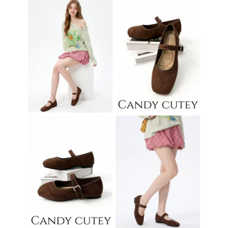 Candy Cutey รองเท้าแมรี่เจนสไตล์เกาหลี ผ้าซูเอดนุ่ม เบาะรองนุ่มสบาย ใส่สบายทั้งวัน สไตล์เรียบง่ายน่ารัก
