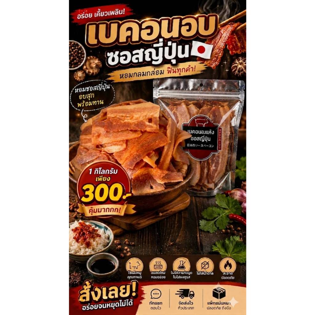 เบคอนอบแห้งหมักซอสญี่ปุ่น 1000 กรัม