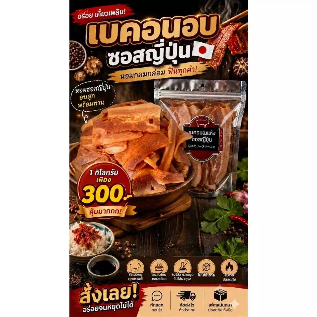 เบคอนอบแห้ง หมักซอสญี่ปุ่น