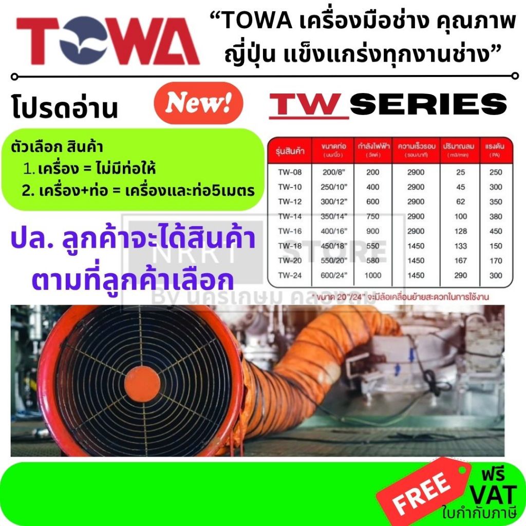 มีตัวเลือก TW series ลงท้าย N พัดลม เป่า ดูด โรงงาน อุตสาหกรรม มี หลายขนาด TW-08N TW-10N TW-12N TOWA ของแท้ มีประกัน