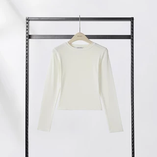 HELLDUL T0007 เสื้อครอปแขนยาวคอกลม ผ้านุ่ม 5สี ทรงรัดตัว พร้อมส่งไทย