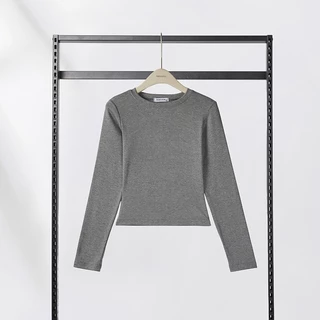 HELLDUL T0007 เสื้อครอปแขนยาวคอกลม ผ้านุ่ม 5สี ทรงรัดตัว พร้อมส่งไทย