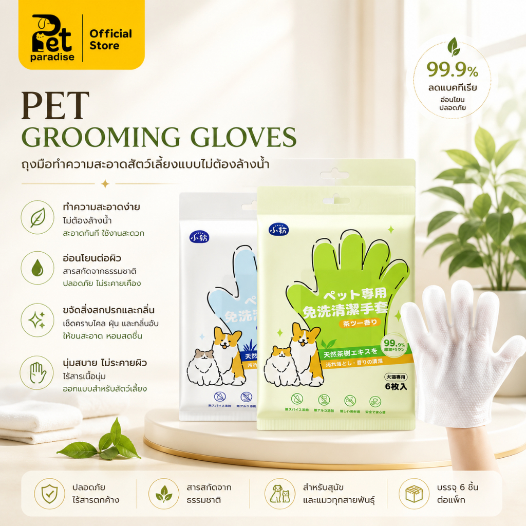 🐱[PetParadise.th]🐶Pet Grooming ถุงมือเช็ตตัว ถุงมือเช็ด ทำความสะอาดสัตว์เลี้ยง ผ้าเช็ดตัวสัตว์เลี้ยง