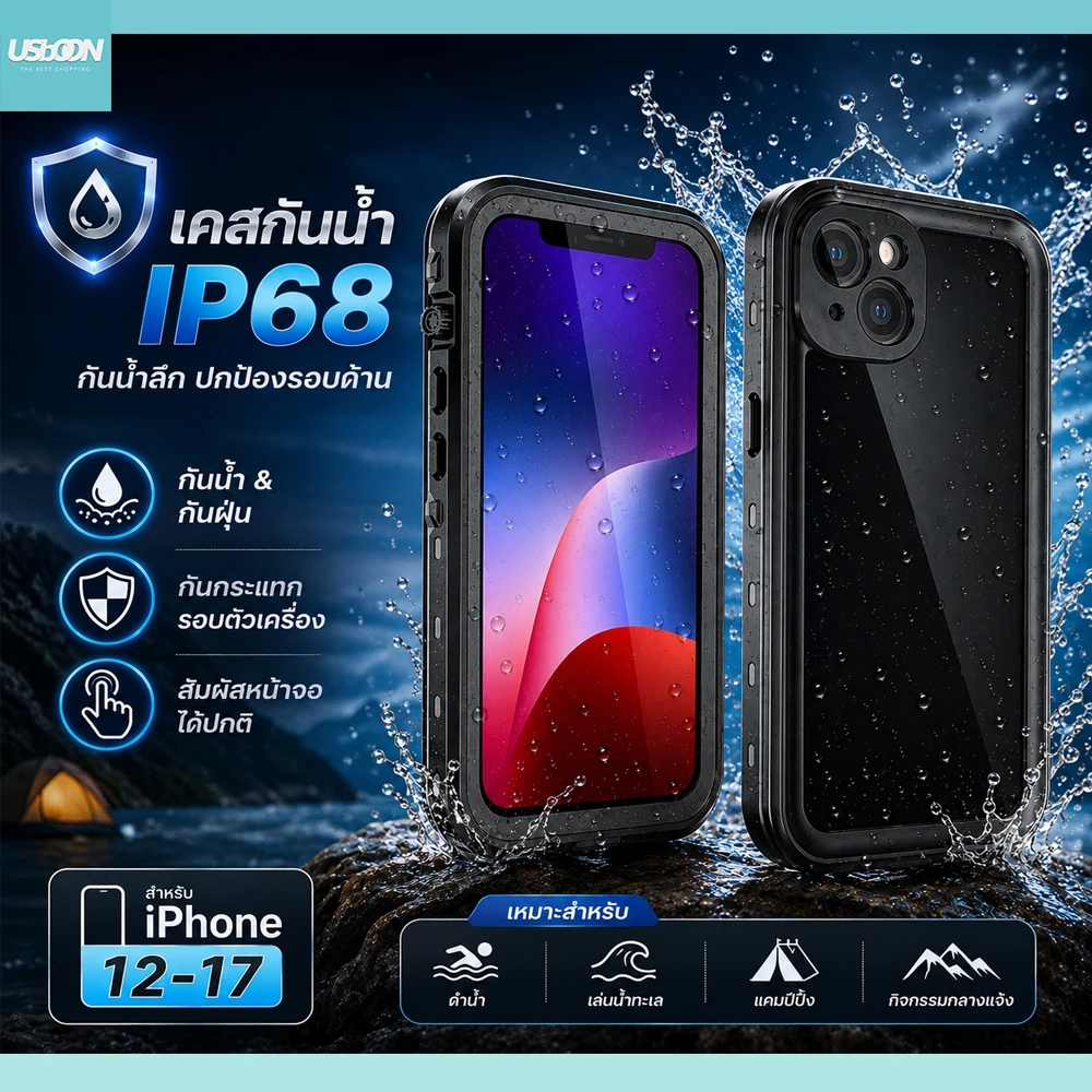 usboon เคสมือถือกันน้ำ กันกระแทก Waterproof Case IP68 เคสกันน้ำ ปกป้องรอบด้าน สำหรับกิจกรรมกลางแจ้ง