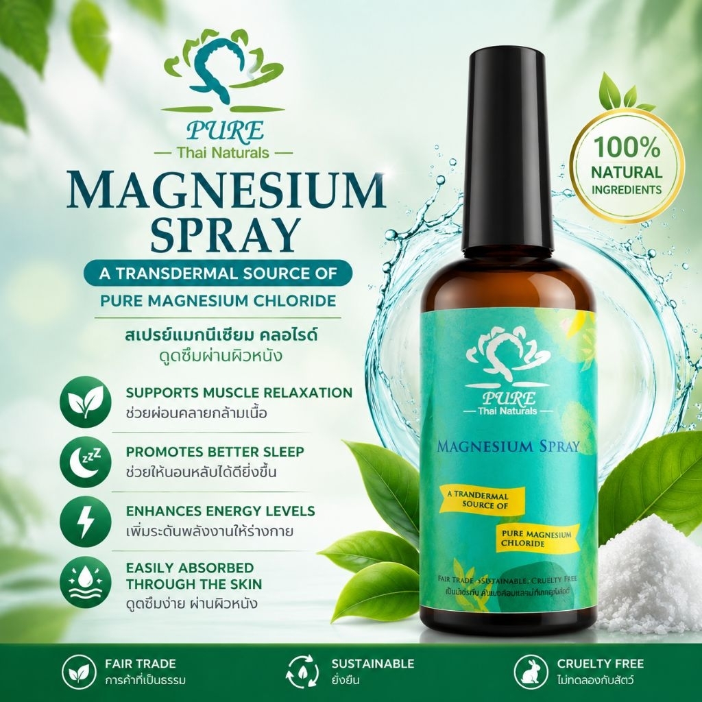 Magnesium Oil Spray 100ml น้ำมันเสปรย์​ แมกนีเซียม​ ช่วยผ่อนคลายกล้ามเนื้อ​ ตะคิว​