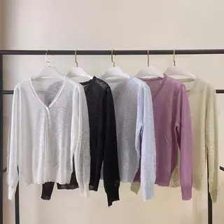 เสื้อคลุมไหมพรมสไตล์เกาหลี คอวี ทรงหลวม กันแดด สำหรับผู้หญิง เสื้อคลุมบางๆ สำหรับฤดูร้อน