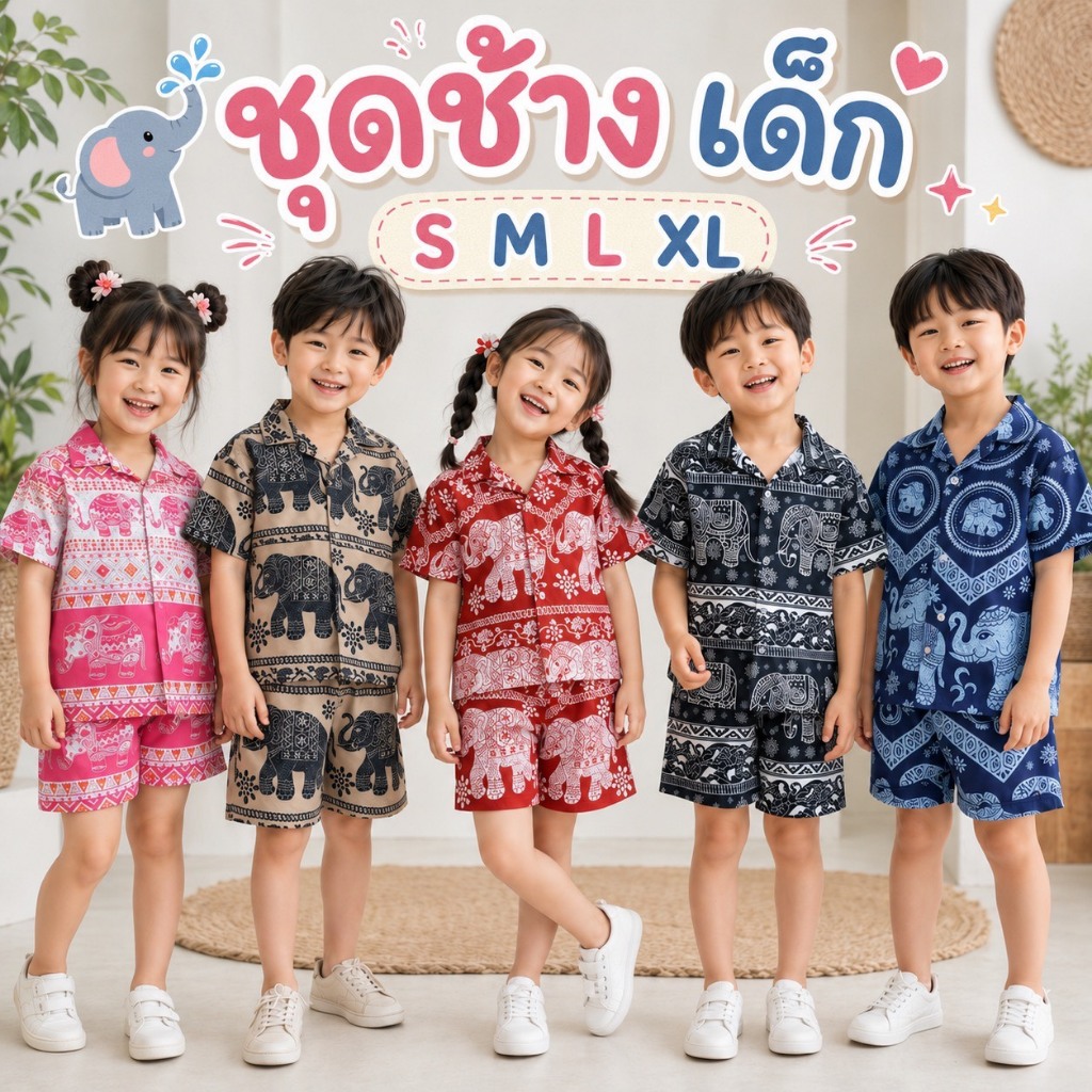 ชุดช้าง เด็ก มาแล้วค้าบ มีไซส์ S M L XL เด็กเล็ก - เด็กโตจ้าแม่ๆ #ชุดเซ็ตเด็กช้างไทย