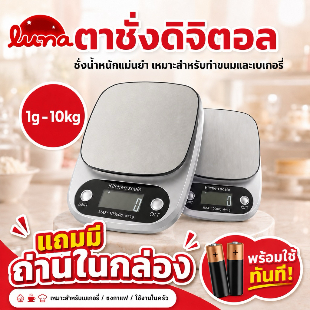 ❤️ส่งไว สุดคุ้ม❤️เครื่องชั่งดิจิตอลสแตนเลส 1 กรัม ถึง 10 กิโลกรัม พร้อมใช้งาน🔥 มีถ่านแถมในกล่อง 🔥