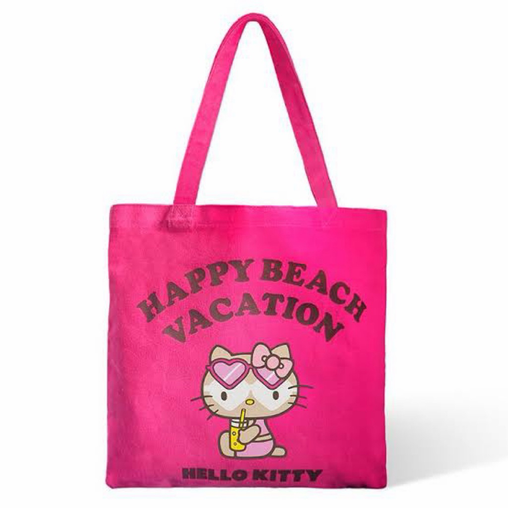 💚🇯🇵กระเป๋าโท้ทสีชมพูจาก Sanrio รุ่น Hello Kitty Happy Beach Vacation