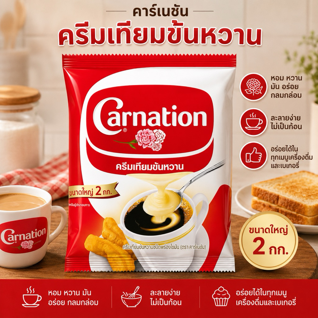 (ไลฟ์ลด50%) นมข้นหวาน คาร์เนชั่น ครีมเทียมข้นหวาน ขนาด2กก.