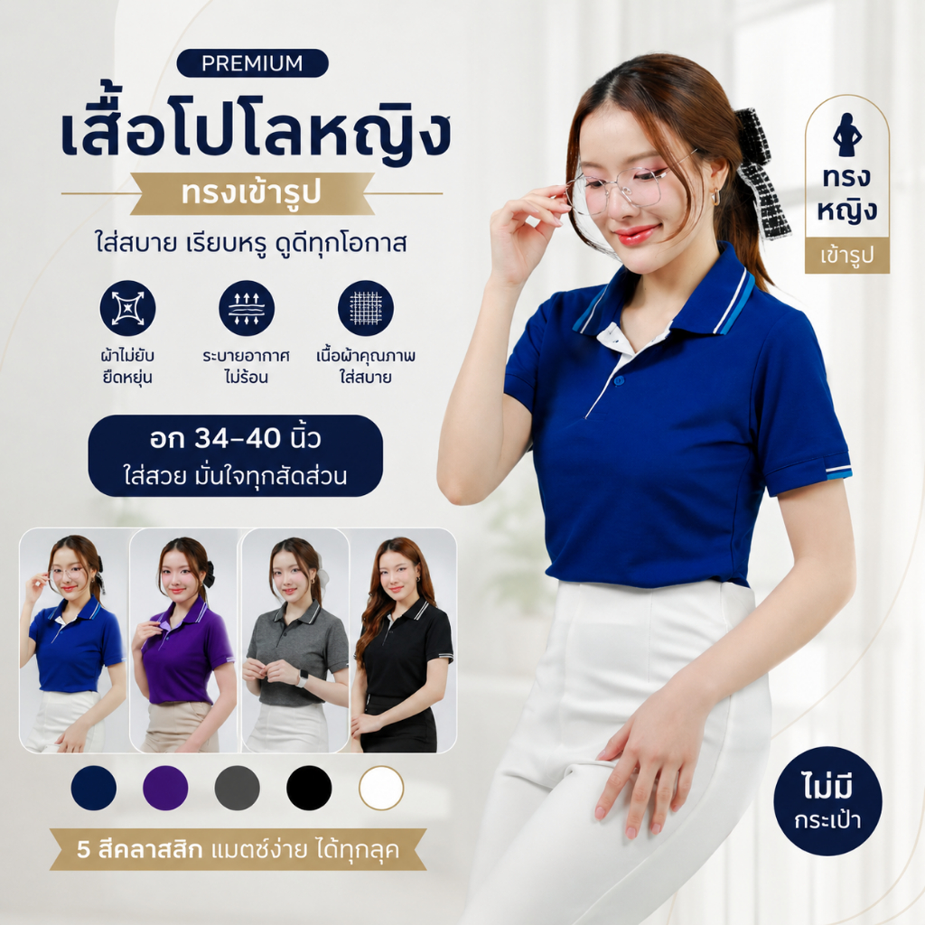 Ananyaเสื้อโปโล TK Micro (💜สีม่วงเข้ม) ทรงตรงมีกระเป๋าเสื้อ ทรงเข้ารูป ผู้หญิงไม่มีกระเป๋า 34-52"