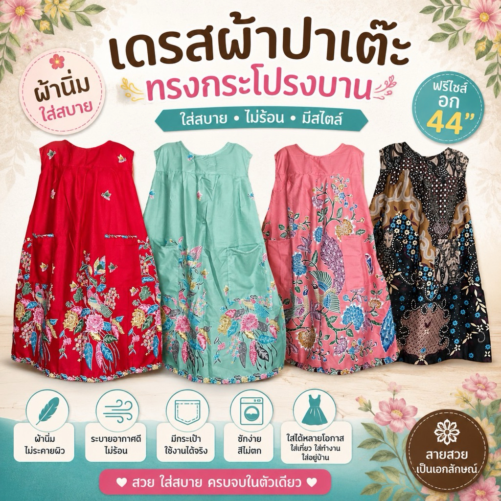 เดรสแขนกุด คอกลมชุดกระโปรงยาว ใส่สบาย ชุดผ้านิ่ม by สวนตาชัย