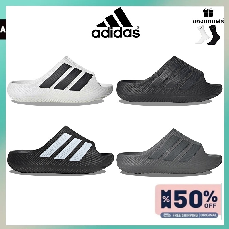 100% Authentic Adidas Purechillรองเท้าแตะกันน้ำ Classic Three-Bar Couple Sports Slippers รองเท้าแตะ