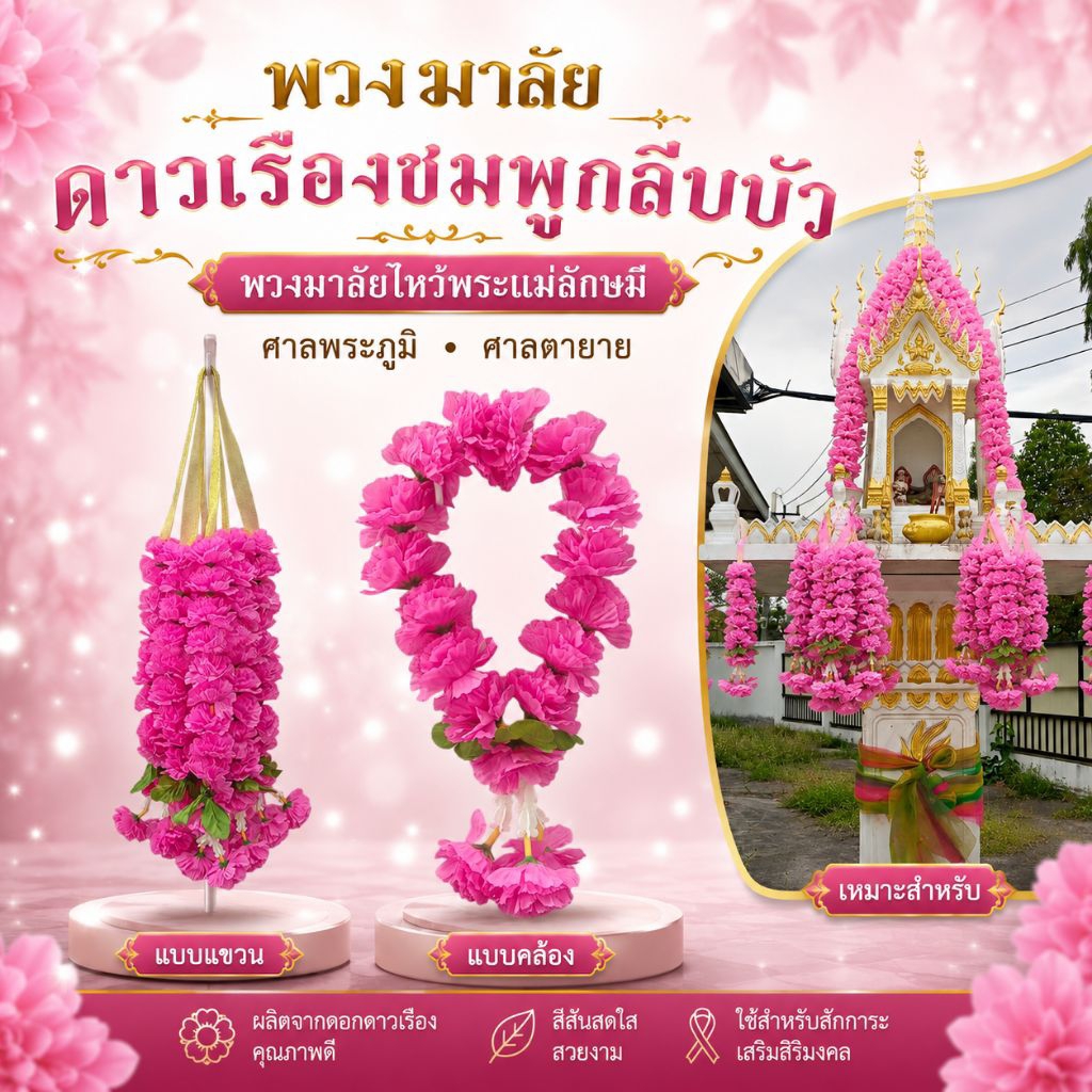 พวงมาลัยดาวเรือง มาลัยดาวเรือง พวงมาลัยดาวเรืองสองชาย ศาลพระภูมิ มีหลายขนาด