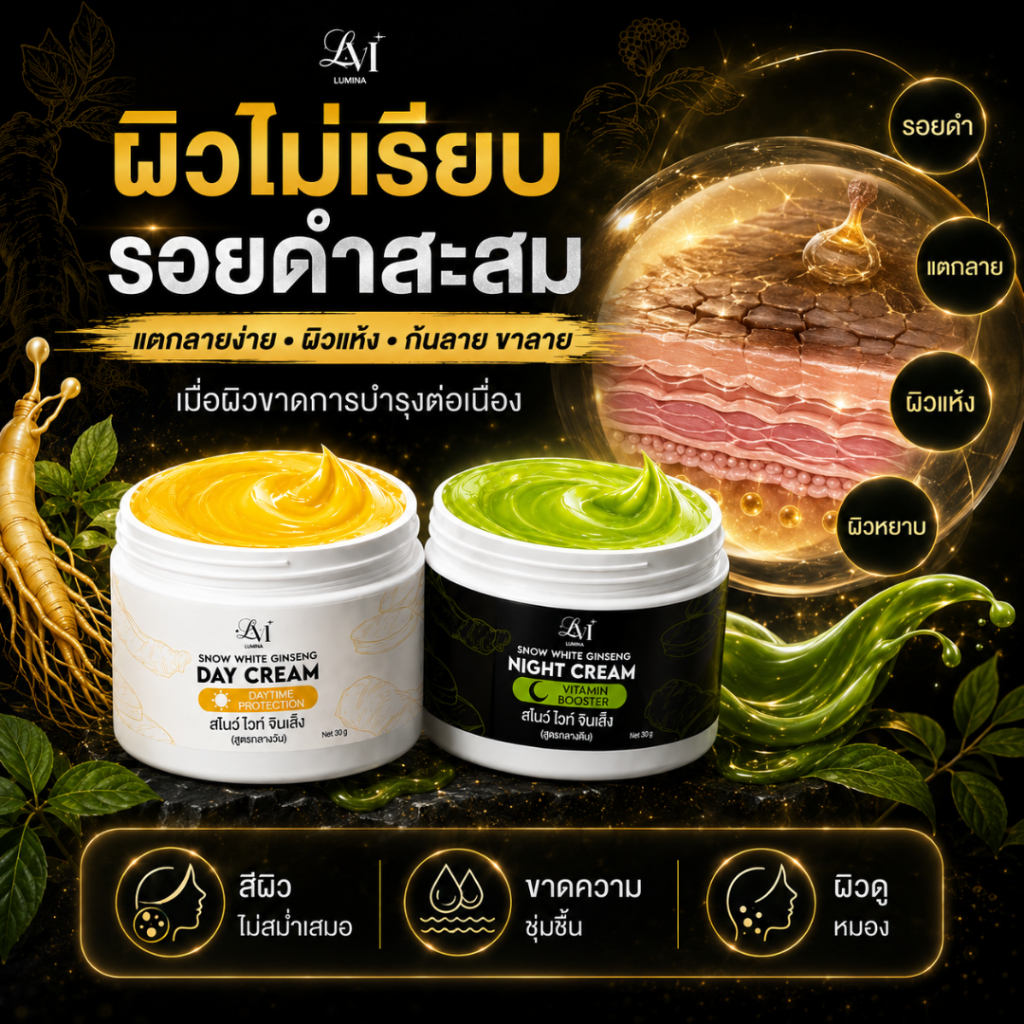 ครีมโสมกันแดดขั้นเทพ 1 แถม1 Intensive Ginseng Hya Vitamin Day + Night Cream ครีมโสม Hya+กันแดด SPF50