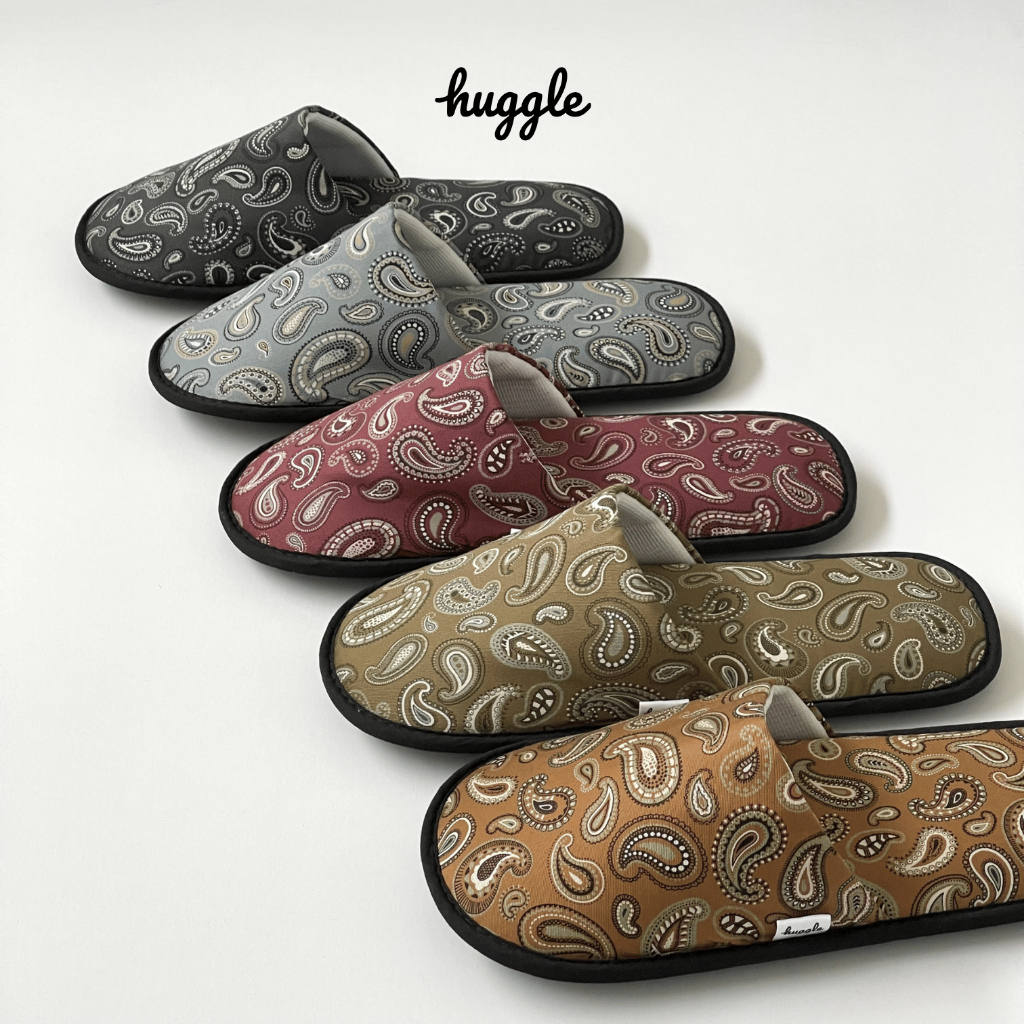 Paisley รองเท้าสลิปเปอร์หัวปิด รองเท้าใส่เดินในบ้าน ผ้าคอตตอลทวิล ฟองน้ำหนานุ่มพิเศษ
