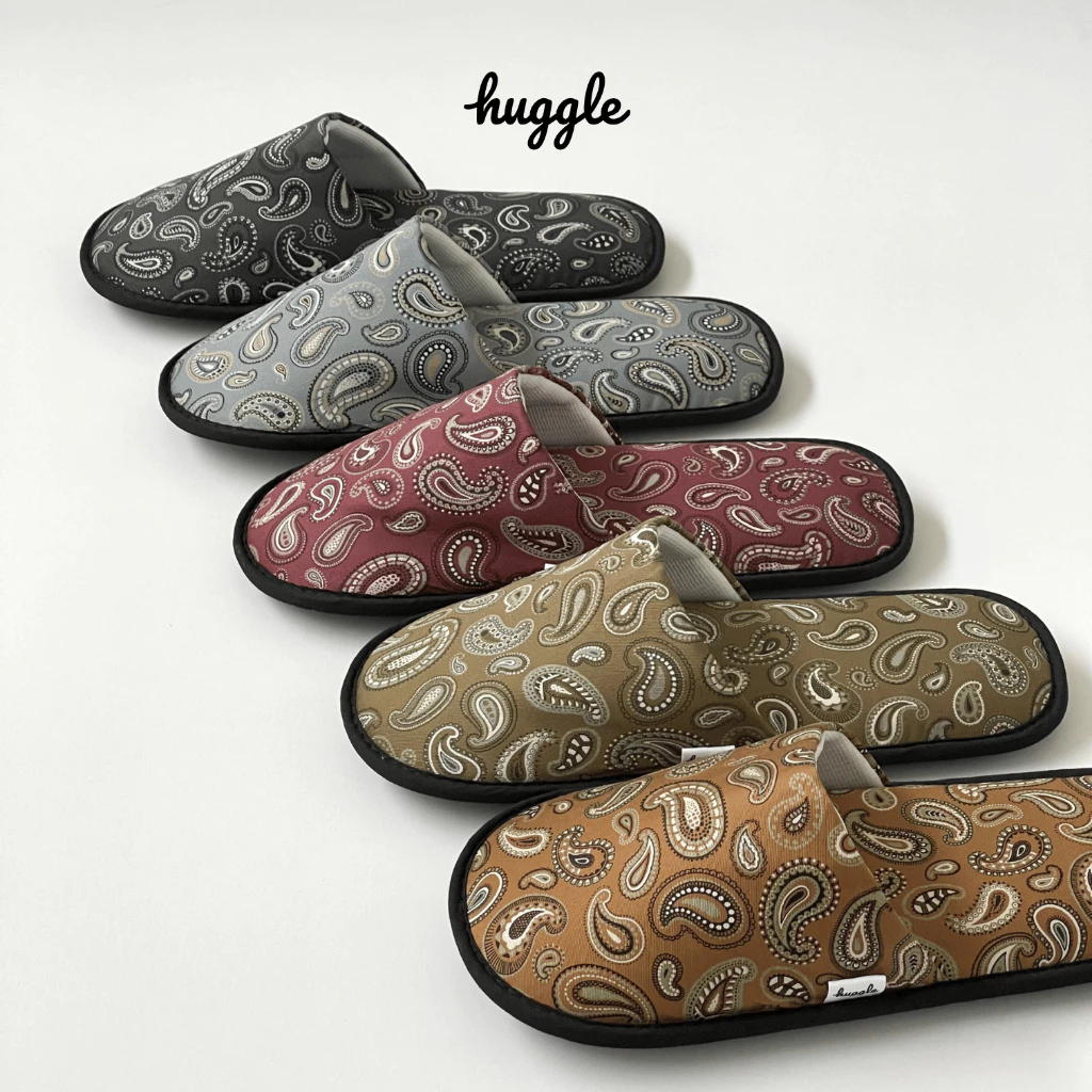 Paisley รองเท้าสลิปเปอร์หัวปิด รองเท้าใส่เดินในบ้าน ผ้าคอตตอลทวิล ฟองน้ำหนานุ่มพิเศษ