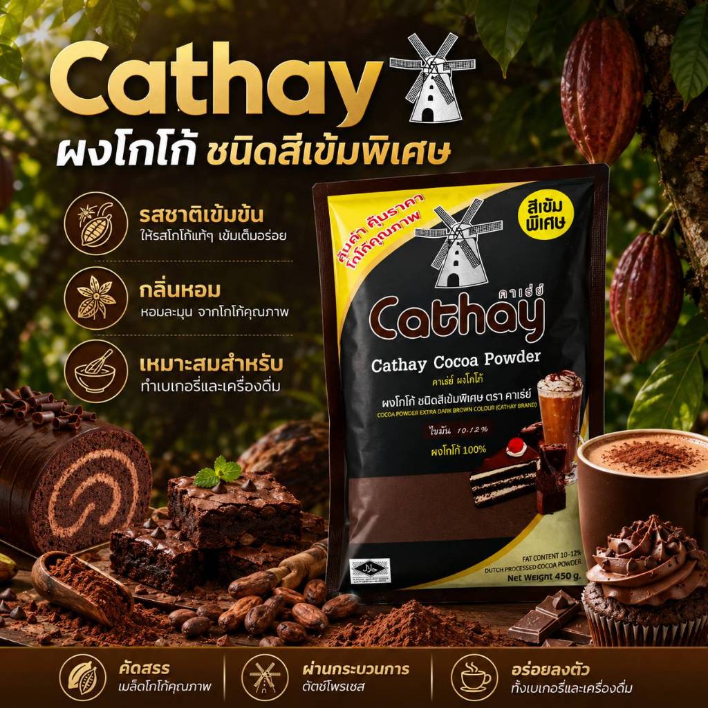 Cathay ผงโกโก้สีเข้มพิเศษ (Cathay Cocoa Powder-Extra Dark Brown Colour)
