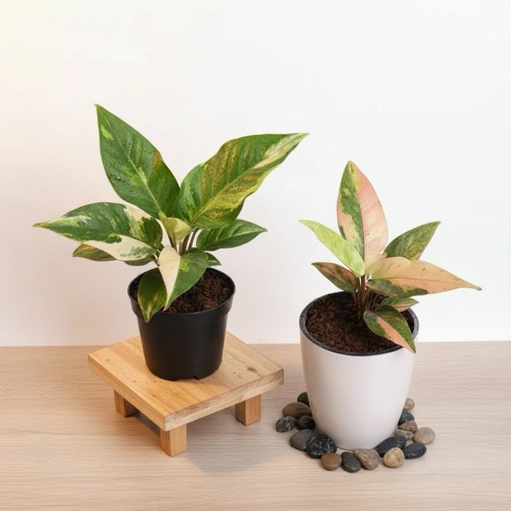 โชคเก้าชั้นด่าง กระถาง 6 นิ้ว มีต้นให้เลือก  (Anthurium Renaissance Variegated) Pot6”