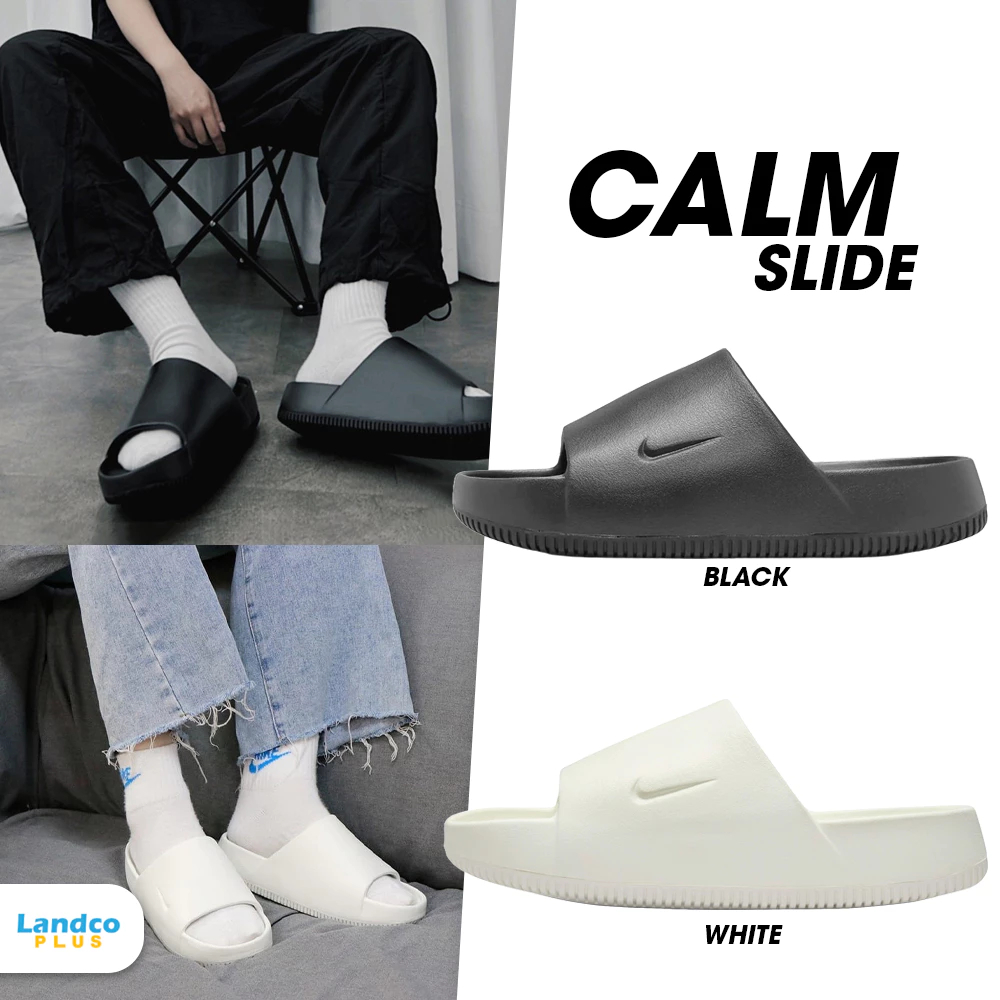 Calm Slide รองเท้าแตะ พื้นหนา กันลื่น วัสดุยางทนทาน ใส่ได้ทุกเพศ สีขาว สีคาคิ สีดำ ขนาด EU36- EU45