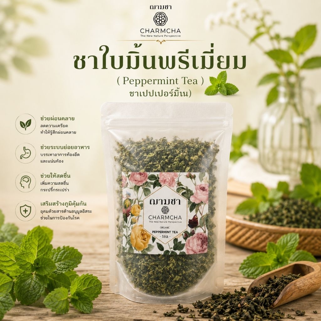 ชาใบมิ้นพรีเมี่ยม (Peppermint Tea)