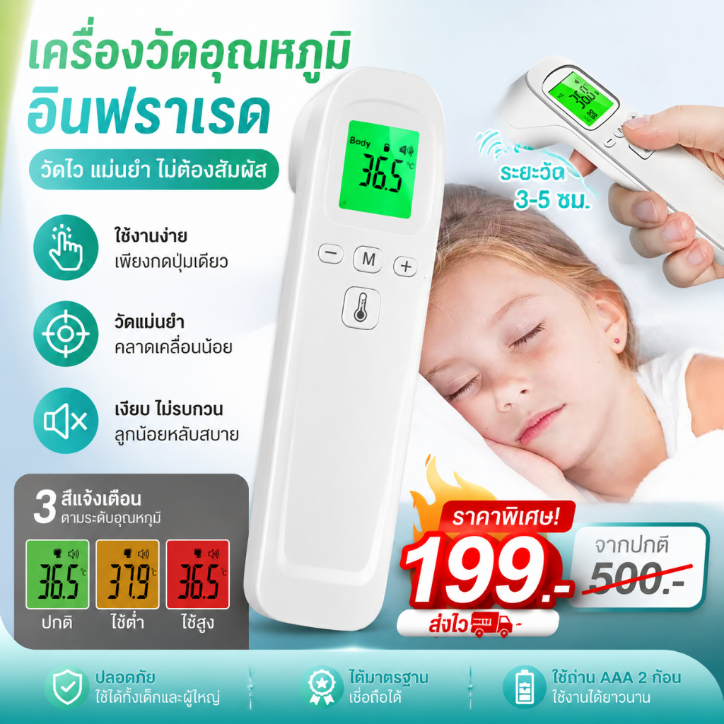 ⚡ปรอทวัดไข้เด็ก⚡ไข้ วัดหูหน้าผากมือ ที่วัดไข้ ที่วัดไข้เด็ก ที่วัดอุณหภูมิ วัดไข้ดิจิตอล ที่วัดไข้ดิจิตอลแบบโรงพยาบาล...