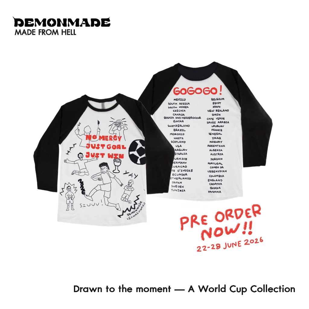 DEMONMADE A World Cup Collection  เสื้อ Raglan แขน 3 ส่วน คอลเลกชันพิเศษต้อนรับฟุตบอลโลก 2026 จาก DEMONMADE