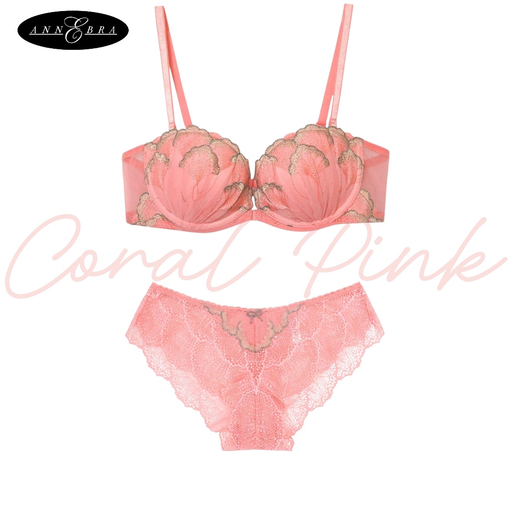 Annebra เซตบรา+กกน. บราเสริมทรง ตะขอหน้า มีโครง มีฟองน้ำ Push Up Bra+Panty SET รุ่น AB1-564/AU3-837