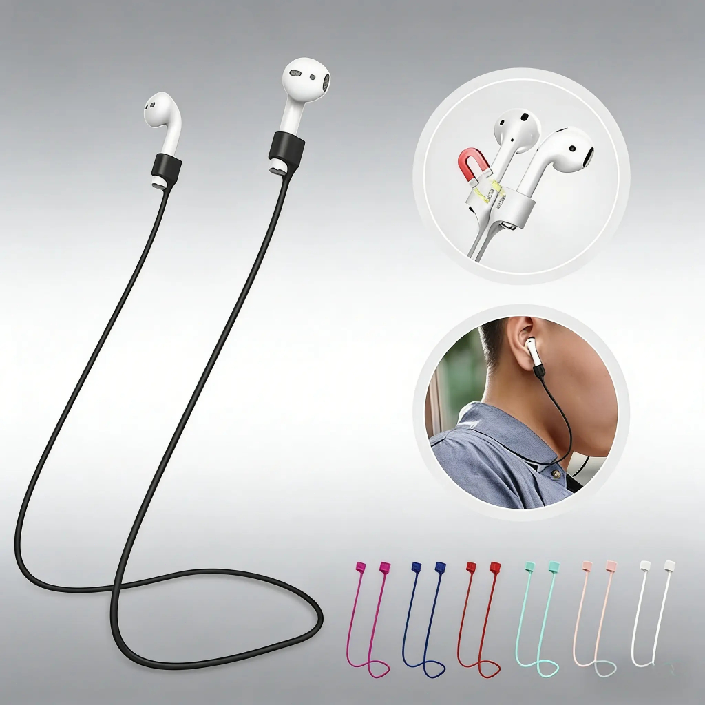 สายคล้องหูฟังแบบยางนุ่มป้องกันการสูญหายสำหรับ Airpods1/2 เชือกคล้องแม่เหล็กป้องกันการสูญหาย สำหรับเล่นกีฬากลางแจ้ง สายคล