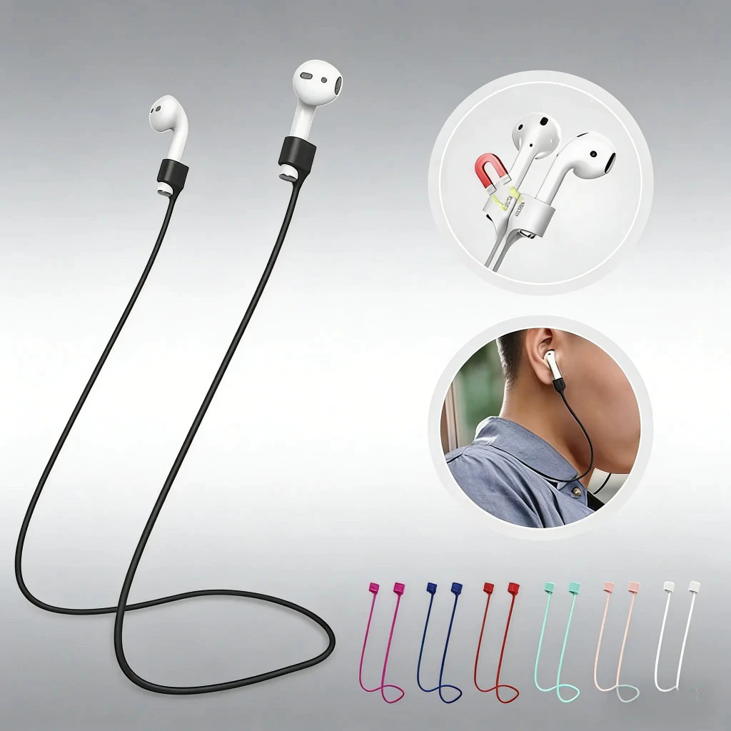 สายคล้องหูฟังแบบยางนุ่มป้องกันการสูญหายสำหรับ Airpods1/2 เชือกคล้องแม่เหล็กป้องกันการสูญหาย สำหรับเล่นกีฬากลางแจ้ง สายคล