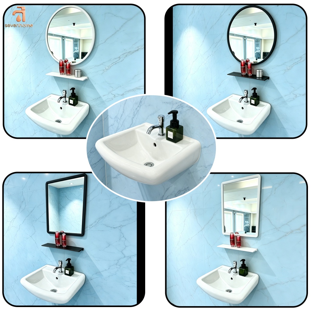 อ่างล้างหน้าเซรามิกติดผนัง สีขาว ขนาดเล็ก46x38.5x18.5ซม. ติดตั้งง่าย สำหรับห้องน้ำขนาดเล็กและโรงแรม ดีไซน์ทันสมัยเรียบง่