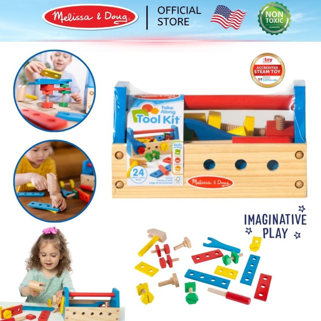 (ของแท้ USA) ชุดช่างเด็ก กล่องเครื่องมือช่าง พร้อมค้อนและไขควง Take Along Construction Tool Kit Melissa & Doug STEM 494