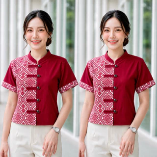 เสื้อคอจีน 5กระดุม ลายขิด/ลายไทย 5สี (พิธา)